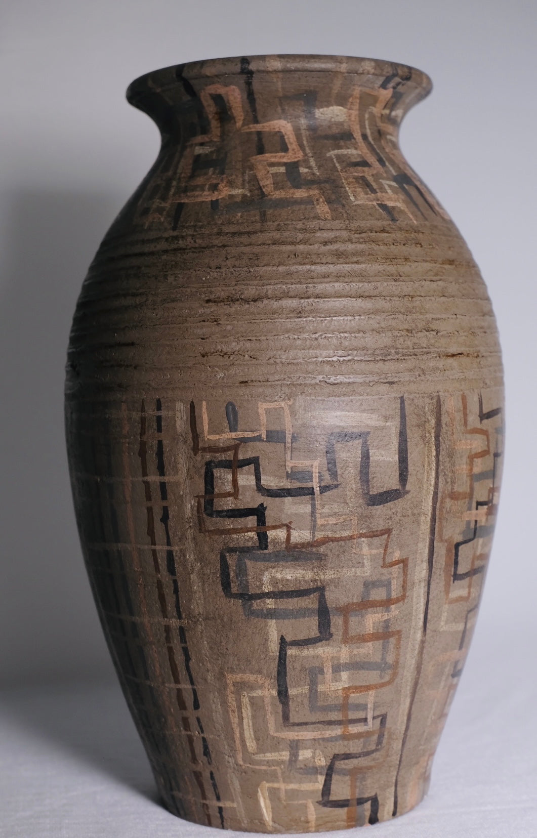 Hand Painted Geometric Vase (Tan/Neutral)