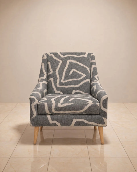 Gray Abstract Pattern Upholstered Armchairs – Pair