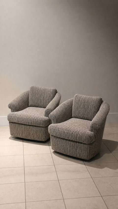 Pair of Vintage Boucle 1960s Reupholstered Swivel Chairs (SOLD)