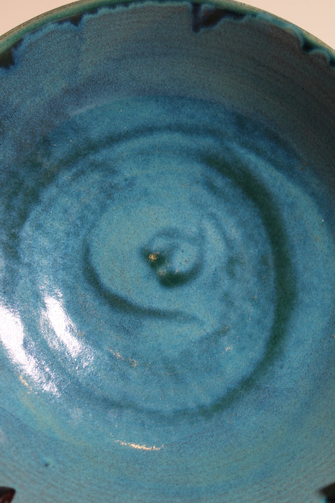 Blue Scalloped Studio Pottery Platter
