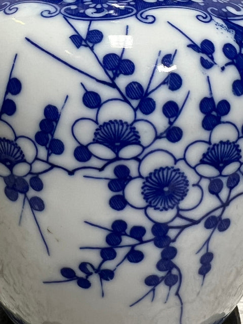 Vintage Blue & White Cherry Blossom Porcelain Ginger Jar Table Lamp