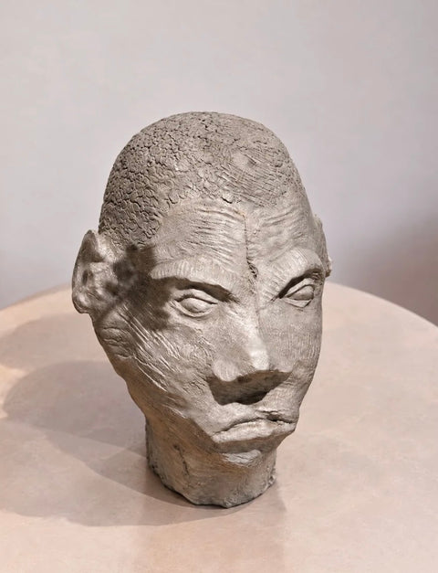 Vintage Textured Cement Portrait Head Sculpture