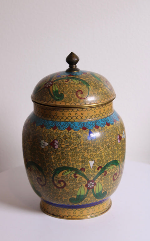 Vintage Chinese Cloisonné Covered Ginger Jar