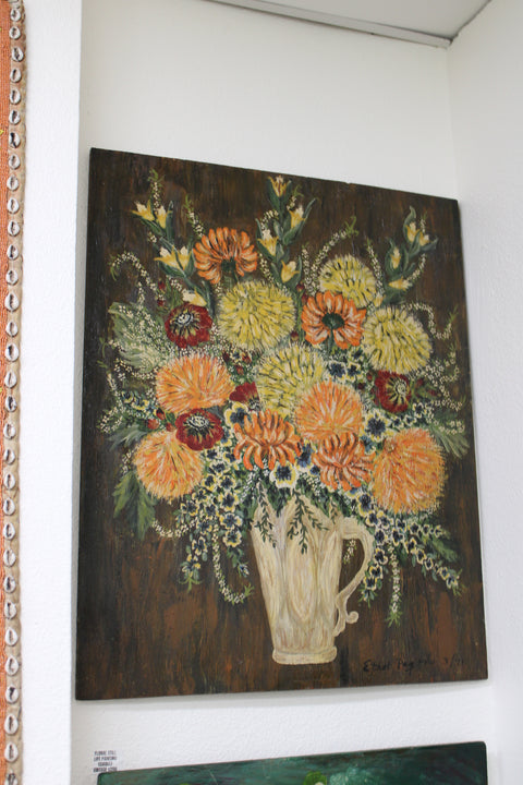 Vintage Floral Still Life on Dark Ground