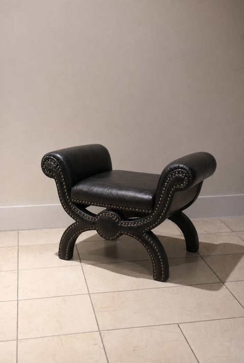 Black Vintage Vinyl Ottoman/Stool