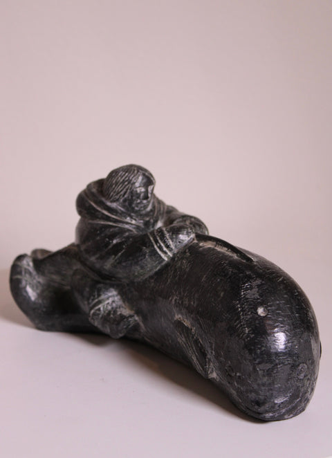 Vintage Carved Black Stone Figural Decorative Object