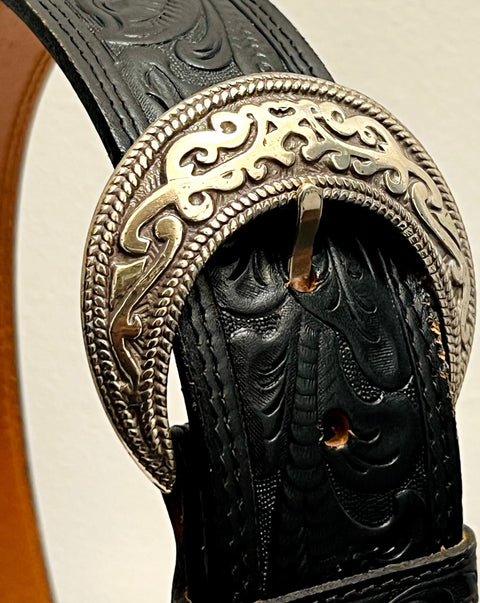 Black Tooled Leather Western Belt