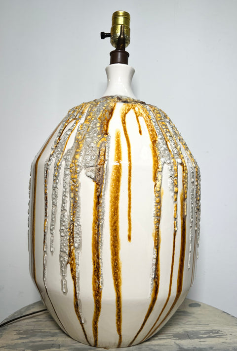 Carmel and Cream Jumbo Mid-Century Modern Table Lamp