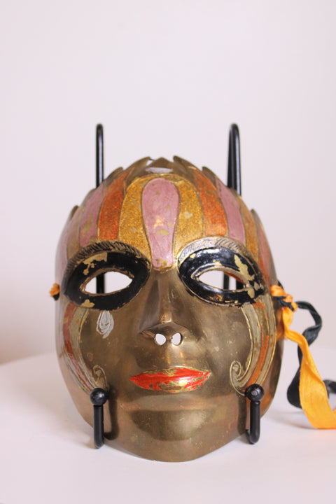 Painted Brass Carnival Face Mask