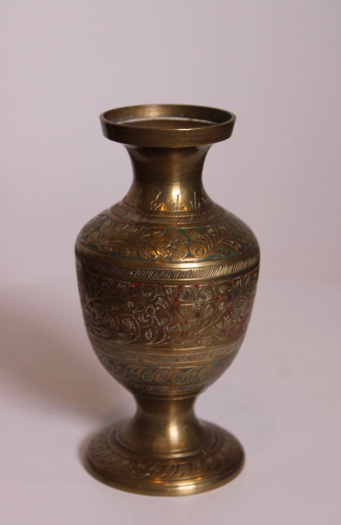 Etched Brass Footed Vase