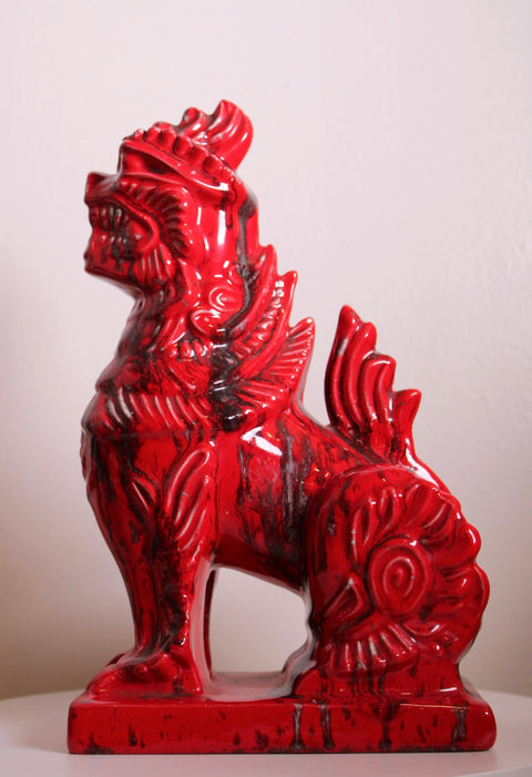 Red Glazed Foo Dog Figurine