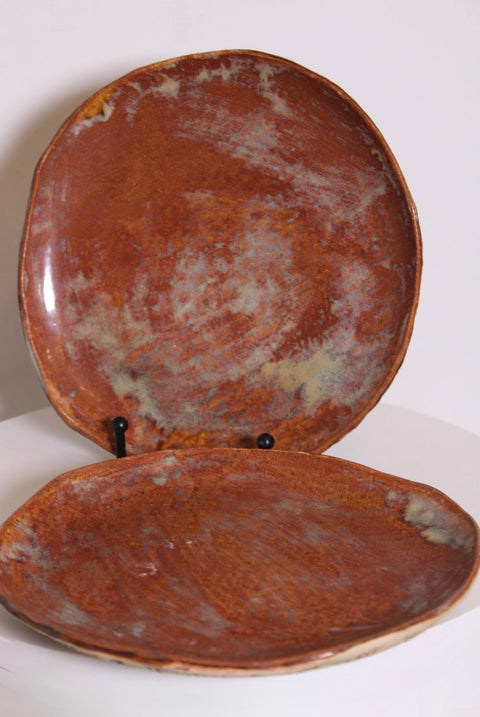 Pair of Rust Glazed Studio Pottery Plates | Handmade Ceramic