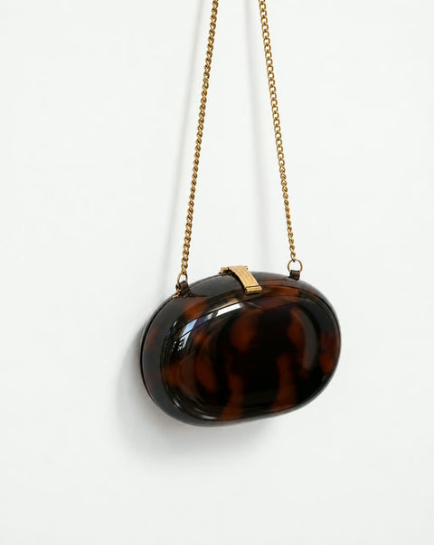 Tortoiseshell-Effect Oval Evening Bag