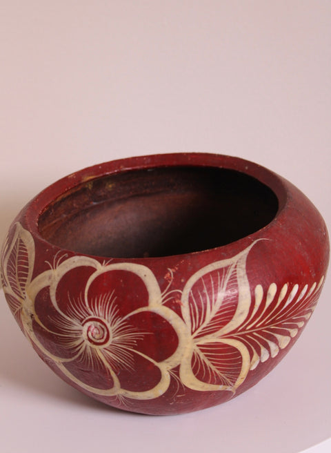 Hand Carved Floral Wood Bowl