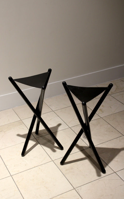Vintage Modernist Metal X-Frame Stands | Pair of Sculptural Black Metal Pedestals