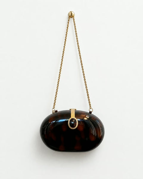 Tortoiseshell-Effect Oval Evening Bag
