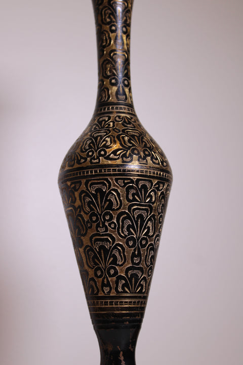 Black and Gold Etched Brass Vase