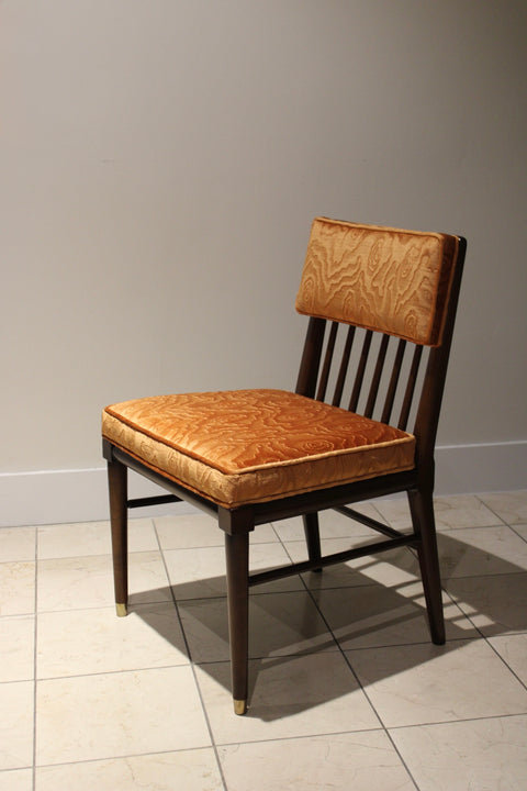 Set of 6 Mid Century Modern Walnut Dining Chairs – Brass Capped Legs & Velvet Upholstery