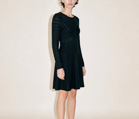 THML Black Textured Knit Fit-and-Flare Dress