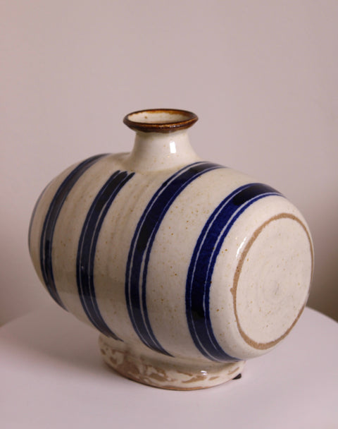 Blue Stripe Studio Pottery Bottle Vase