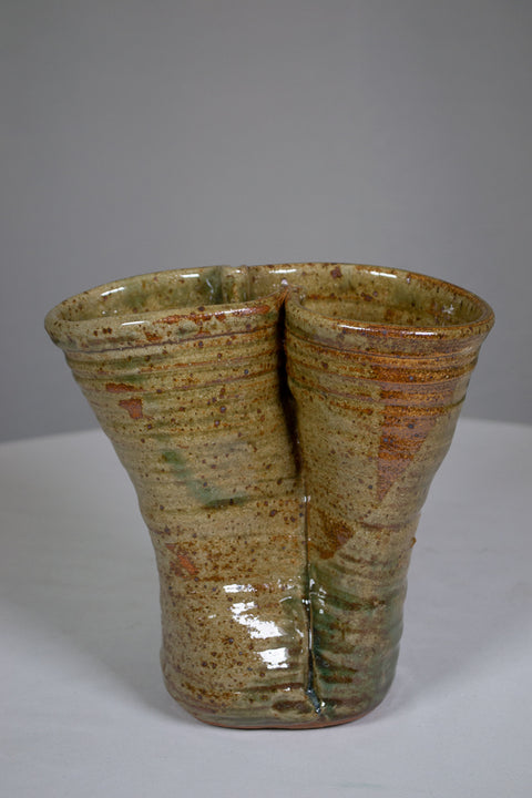 Vintage Double Valve Stoneware Studio Vase