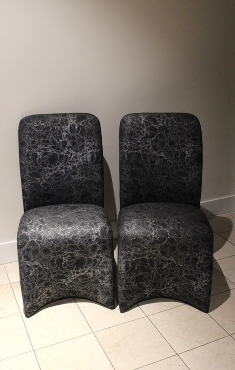 Pair of Postmodern Waterfall Dining Chairs in Marbleized Upholstery