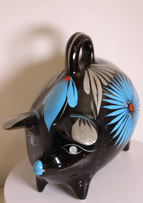 Black Floral Pig Tonalá Piggy Bank