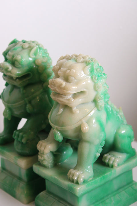 Pair Jade Style Foo Dogs Guardian Lions