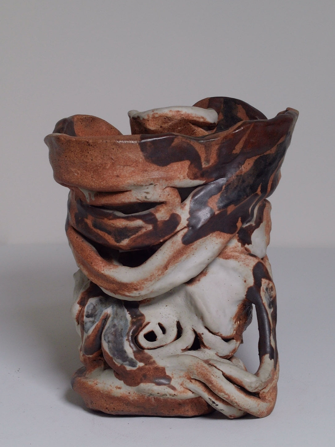 Handmade Abstract Ceramic Vase, Sculptural Marbled Pottery - Vintage