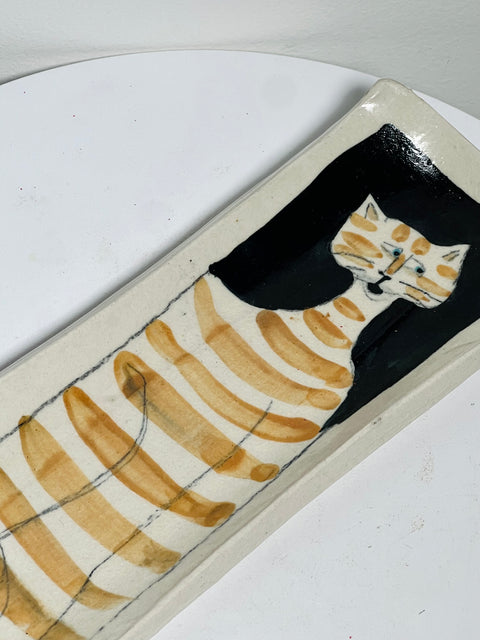 Folk Art Ceramic Cat Tray