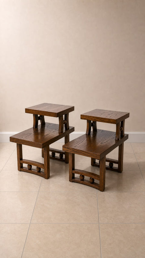 Vintage Oak Step Side Tables (Pair)