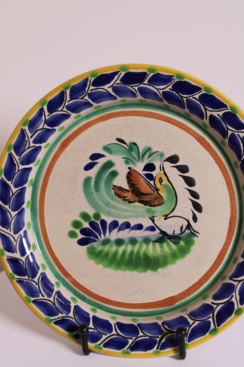 Talavera Style Folk Art Ceramic Plates Pair