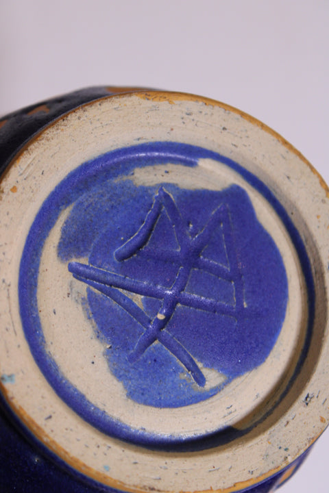 Blue Yellow Spotted Covered Pottery Box