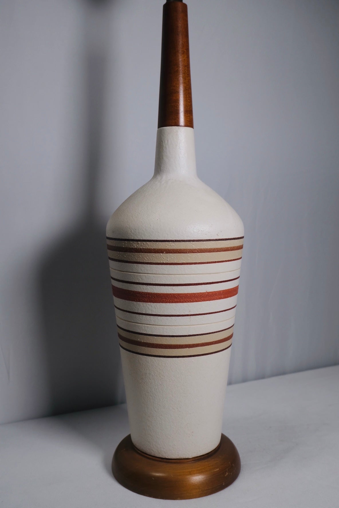 MCM 1960s Italian Banded Pottery Lamp (Vintage)