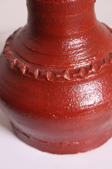 Red Glazed Scalloped Rim Vase