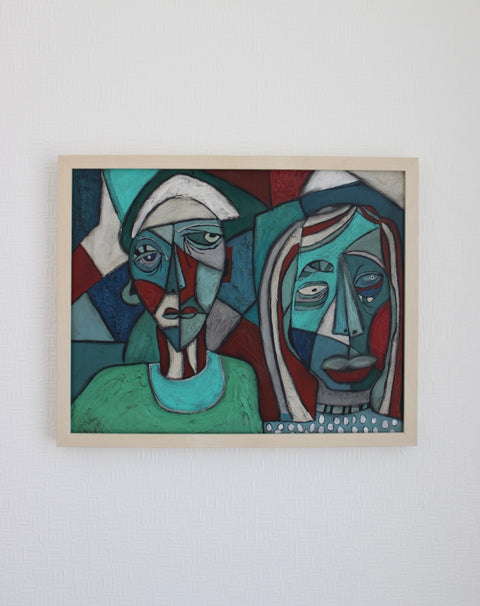 Angela Dickerson Teal Couple Original Framed Artwork