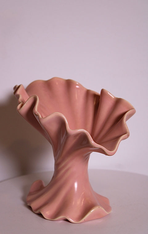 Sculptural Blush Ribbon Ceramic Vase
