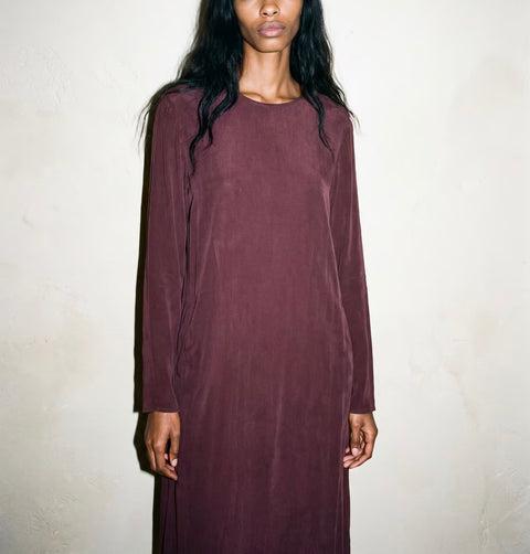 Vintage Burgundy Long-Sleeve Shift Dress