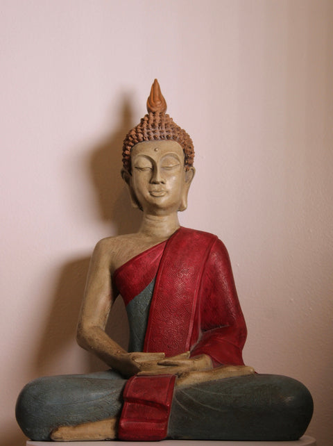 Large Meditating Buddha Sculpture in Red Robe