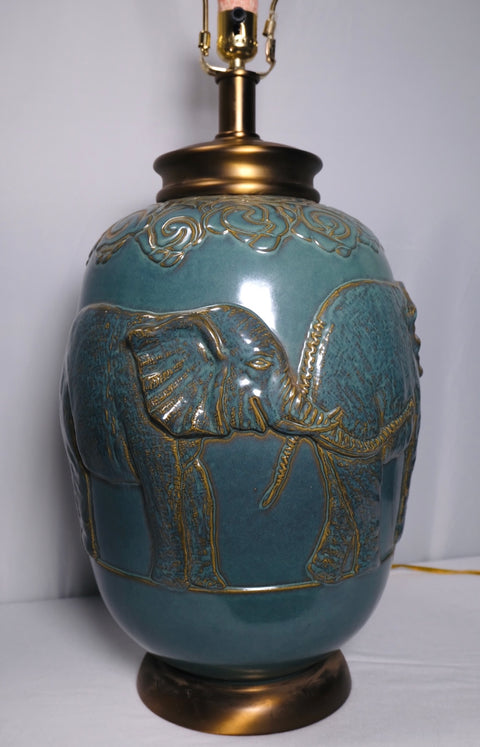 Vintage Turquoise Glaze Elephant Extra Large Table Lamp