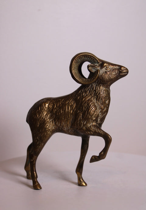 Vintage Solid Brass Ram Statue | Mid Century Animal Figurine