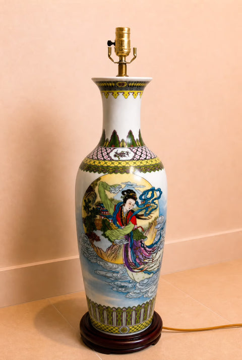 Chinese Immortal Porcelain Table Lamp