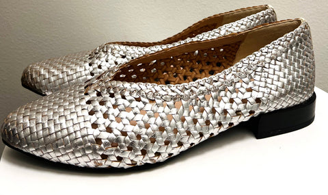 Silver Metallic Woven Slip-On Flats