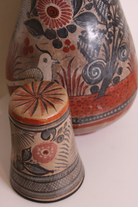 Large Tonala Bird Floral Lidded Vessel