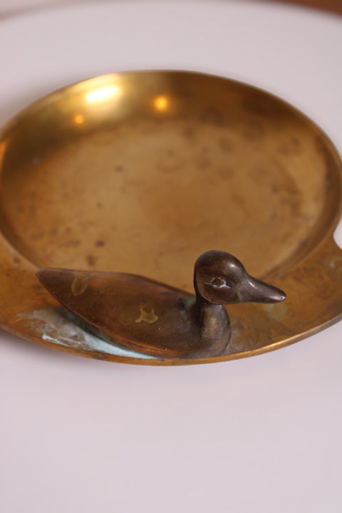 Vintage Brass Duck Tray Decorative Catchall