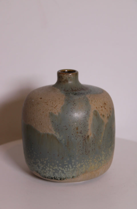 Signed Crystalline Blue-Green Studio Pottery Bottle Vase