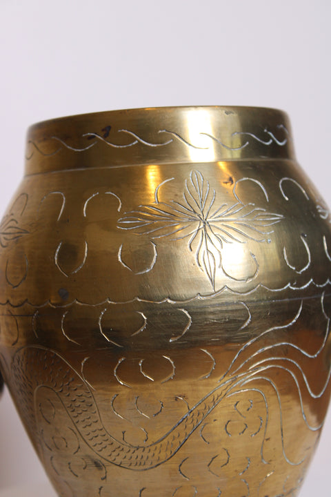 Etched Brass Handled Cachepot
