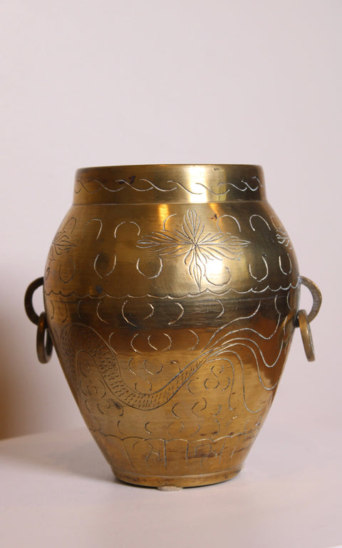 Etched Brass Handled Cachepot