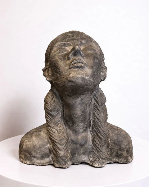 Cement Portrait Bust with Braided Hair