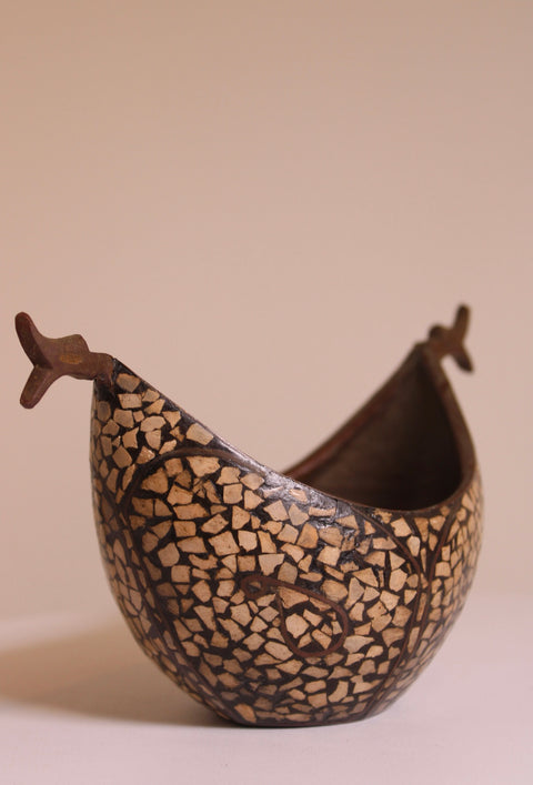 Vintage Brass & Paper Mache Boat Vessel, Kashmir, India